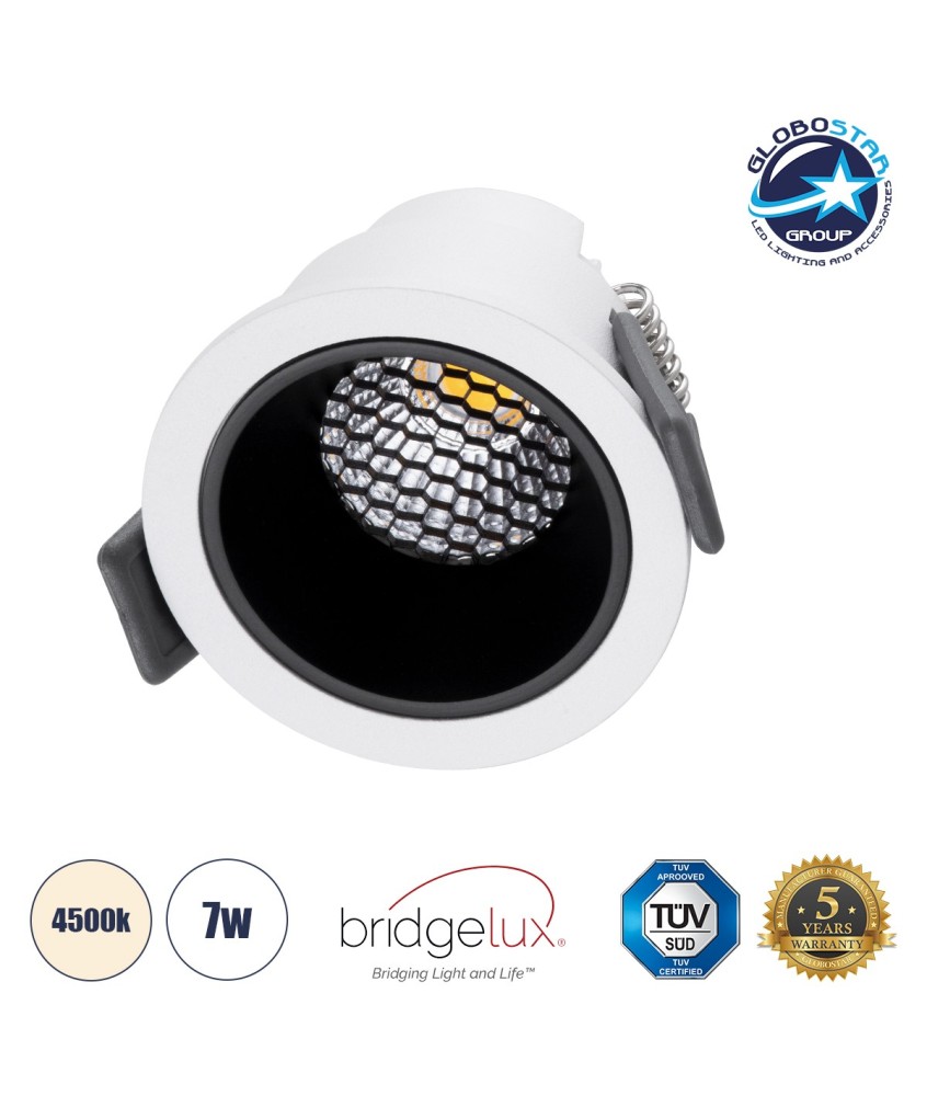 GLOBOSTAR® PLUTO-S 60246 Χωνευτό Downlight Σποτ με Honeycomb Anti Glare Reflector LED 7W 910lm 38° AC 220-240V IP20 Φυσικό Λευκό 4500K - Bridgelux COB Chip & TÜV SÜD Driver - Λευκό & Μαύρο Ματ - Μ6.4 x Π6.4 x Υ4.9cm - Q5.5cm - 5 Χρόνια Εγγύηση